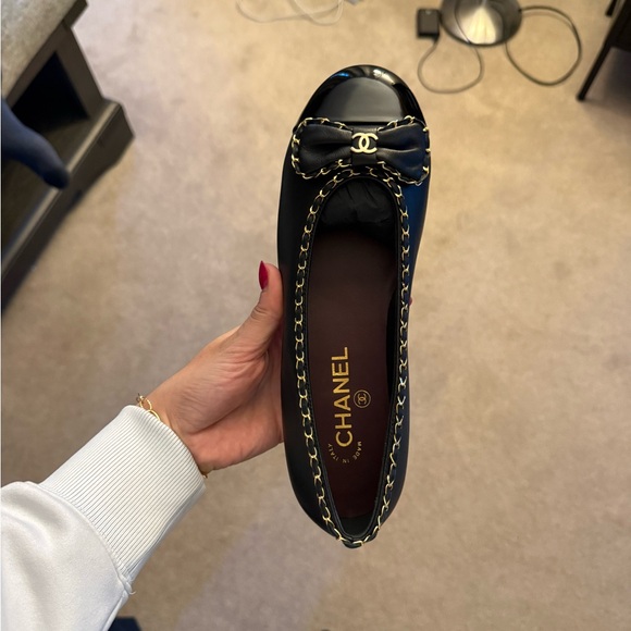CHANEL Shoes - CHANEL Black Flats with Bow Accent